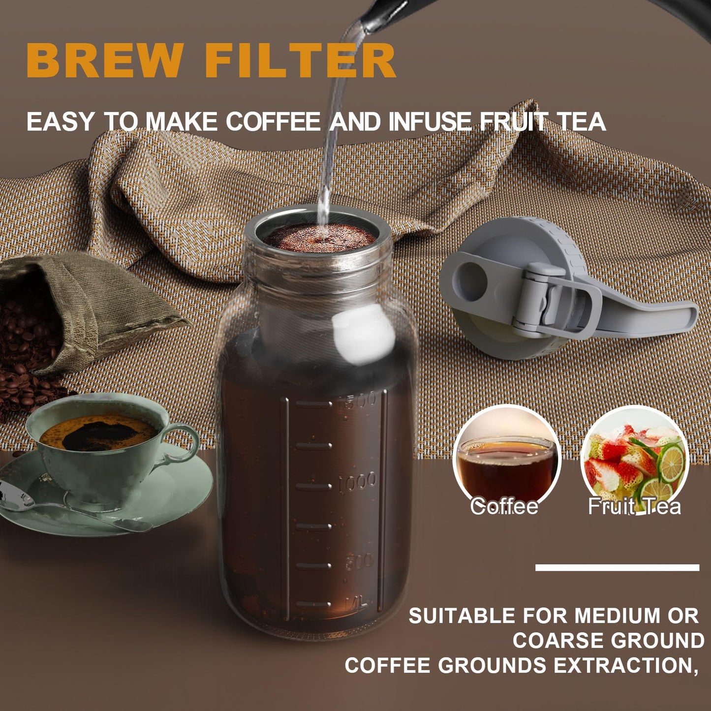 JunVpic Cold Brew Coffee Maker, 64 oz Glass Mason Pitcher