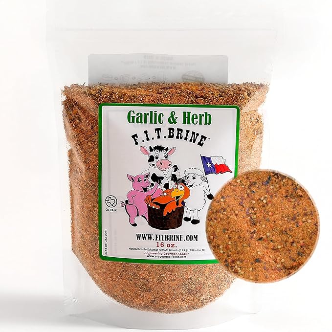 FIT Brine - Flavor Infused Tenderizing Brine - Garlic & Herb, 16oz | Meat Tenderizer & Seasoning | Infuses Flavor & Juicy Texture | All-Natural for Chicken, Turkey, Salmon | Made in Texas.