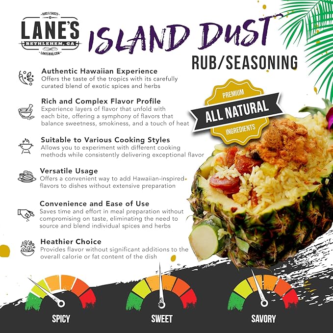Lane's Island Dust Rub Alaea Hawaiian Sea Salt Seasoning Salt, All-Natural Hawaiian Alea Red Sea Salt Spice for Seafood & Meat, Made in USA, 4 Oz