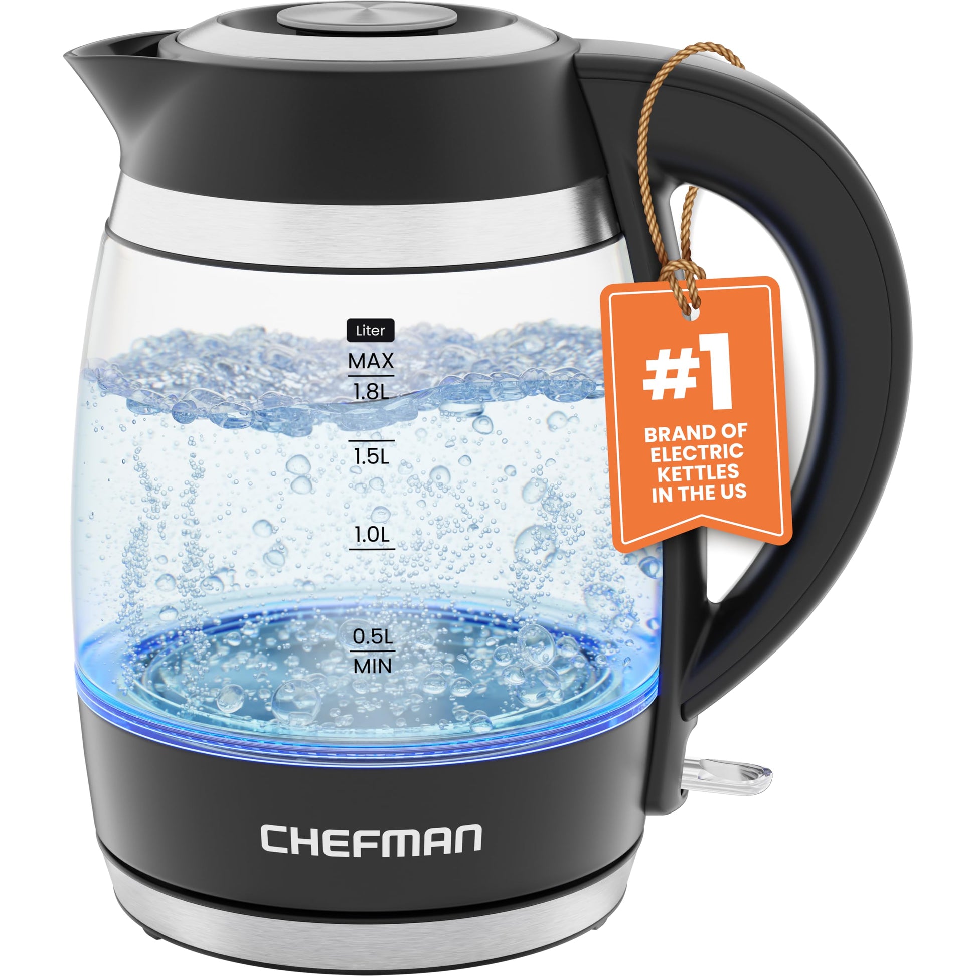 Chefman Electric Kettle, 1.8L 1500W, Hot Water Boiler, Removable Lid for Easy Cleaning, Auto Shut
