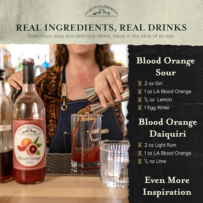 Liquid Alchemist Blood Orange Syrup for Cocktails - Real Ingredients Make this the Perfect Winter Cocktail or Margarita Mix - Non-GMO Blood Orange Sour Mix (25.4 oz)