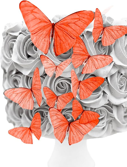 Sugar Robot Edible Butterflies for Cake Decorating- Butterfly Cake Decorations- Assorted Size - Cake Toppers and Cupcake Toppers Made in the USA - Premium Crafted -15 pcs (Coral)