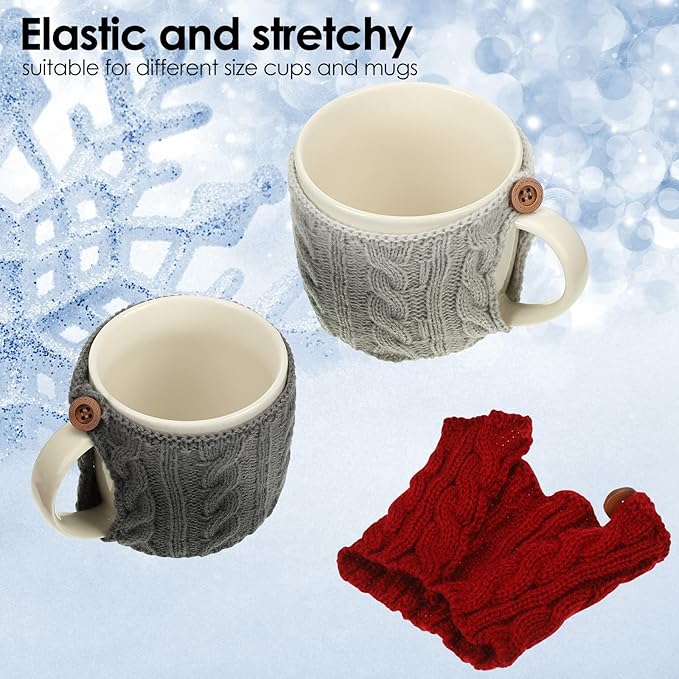 Skyley 4 Pcs Coffee Mug Cozy Sleeve Reusable Knitted Crochet Sleeves Cup Tea Cozy Handmade Tableware Coffee and Tea Mug Warmer for Women Men(Assorted Color)