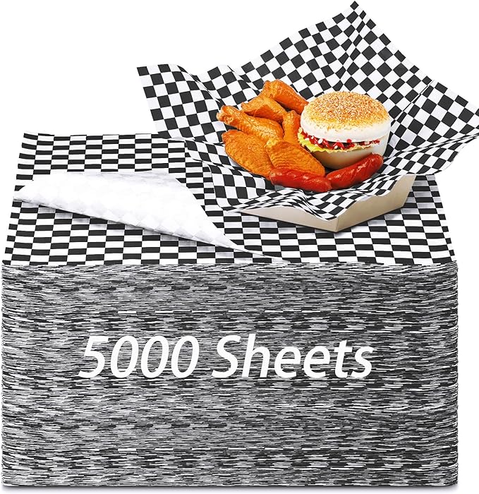 Sieral 5000 Sheets Sandwich Wrap Sheet 12 x 12 Inch Wax Paper Bulk Fast Food Basket Liners Disposable Parchment Paper Grease Resistant for Party Restaurant Wrapping(Black, White)