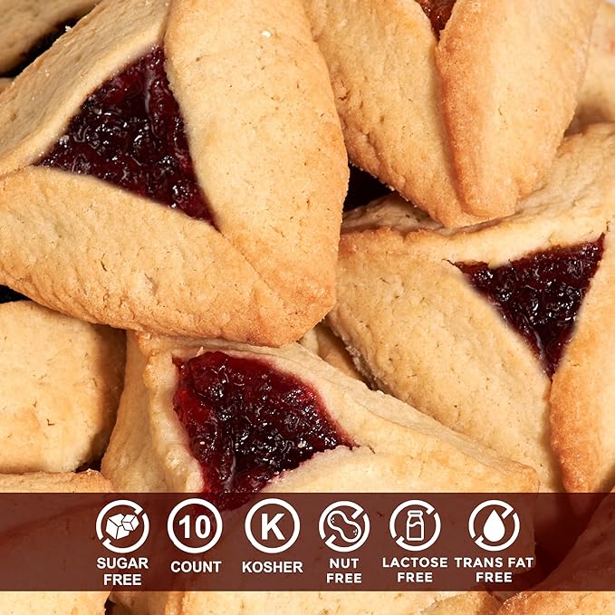 Sugar Free Cookies | [10 Count] Strawberry Filled Hamentaschen Cookies | Diabetic Cookies for Adults | Sugar Free Cookies and Snacks | Nut Free | Stern’s Bakery
