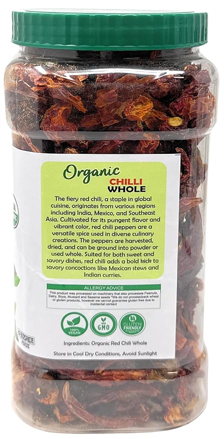 Rani Organic Chilli Whole (Lal Mirch Sabut) 7oz (200g) Bulk PET Jar ~ All Natural | Vegan | No Colors | Gluten Friendly | NON-GMO | Kosher | USDA Organic Certified