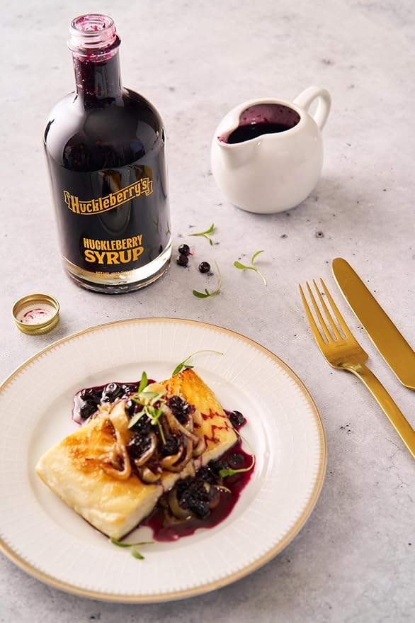 Huckleberry Syrup - Premium Breakfast made with real wild huckleberries & blueberries - Wild Mountain Huckleberry Pancake, Waffle & Dessert Syrup