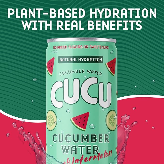 CUCU Cucumber Water + Watermelon Water ??Natural Hydration from Cucumbers with Vitamin C, Electrolytes & Antioxidants ??No Sugar Added, Non-GMO ??12 Pack, 11 fl oz Cans