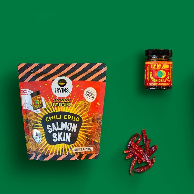 Irvins Salted Egg Salmon Skins,(2.8 Ounce (Pack of 3), Chili Crisp Salmon Skin)