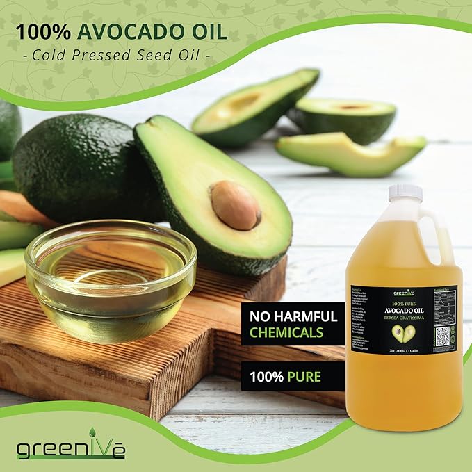GreenIVe Avocado Oil Naturally Grown 100% Pure Natural without Additives, Clean, Cold Pressed, Non-GMO, Vegan: For Cooking, Frying, Baking and for Sauces, Dressings, Marinades, Salads (1 Gallon)