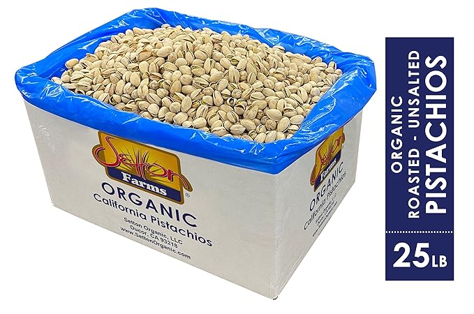 Organic Pistachios, Roasted Unsalted, 25 Lbs. Bulk Case, Kosher