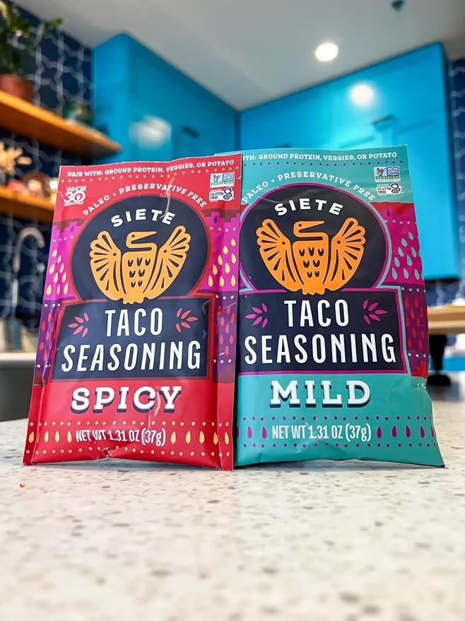 Siete Taco Seasoning Mix Pack | Gluten Free | Vegan | Paleo | Preservative Free | Whole 30 Approved | 3 Mild, 3 Spicy (6 Packets)