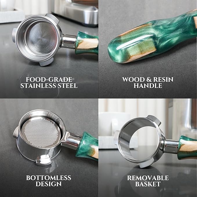 54mm Bottomless Portafilter Modern Handle ??Includes Stainless Steel Naked Basket ??Fits Breville Barista Express & 54mm Breville Espresso Machines - Espresso Machine Accessories ??Green
