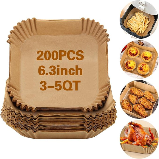 200Pcs Air Fryer Paper Liners, 6.3 Inch Square Disposable Air Fryer Liner, Non-stick Parchment