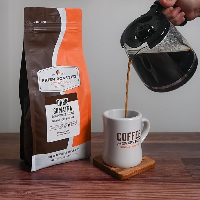 Fresh Roasted Coffee,100% Dark Sumatra Mandheling | 2 lb (32 oz) | Single Origin | Dark Roast | Kosher | Whole Bean