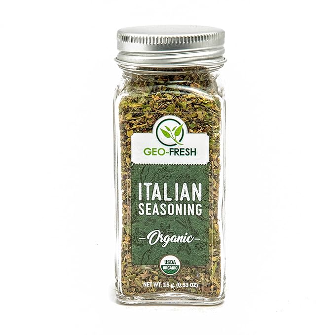 Geo-Fresh Organic Italian Seasoning, 0.53 oz (15g), Non-GMO, Kosher, 100% Organic Herbs, Basil, Oregano, Parsley, Thyme, USDA Certified