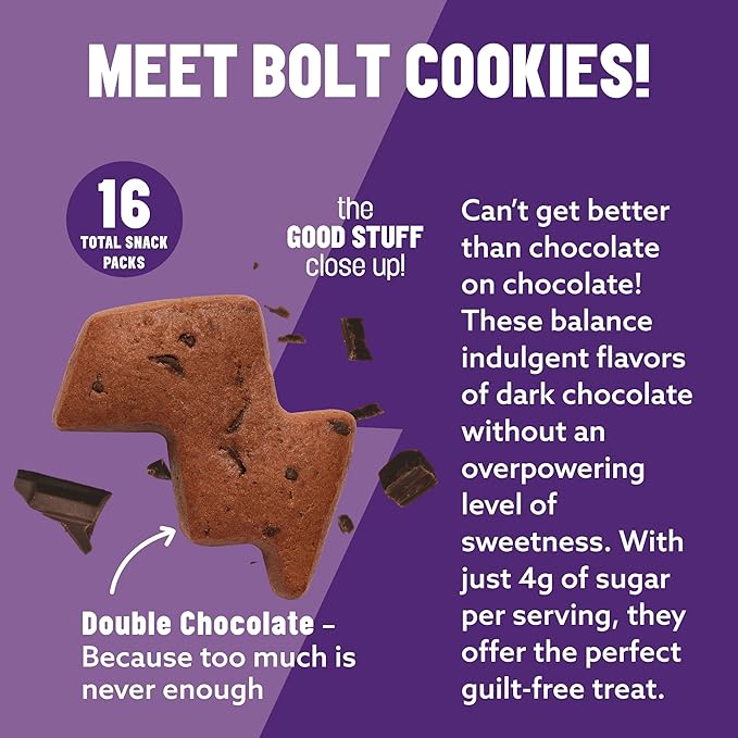 Mavericks Double Chocolate Bolt Cookies - Healthy Chocolate Chip Cookies, Plant-Based Snack for Kids, Nut Free, 40% Less Sugar - 2 Boxes (16 Pouches)