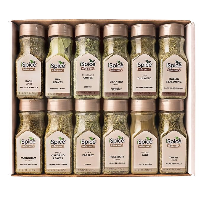 iSpice 48-Pack Starter Spice Set ??Essential Herbs, Spices & Seasonings for Cooking ??Kitchen Gift Set for Home Cooks ??All-Natural, Kosher, Non-GMO (Total Kitchen)