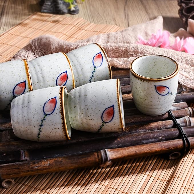 Porcelain Sake Cups Set of 6, Japanese Wine Cups