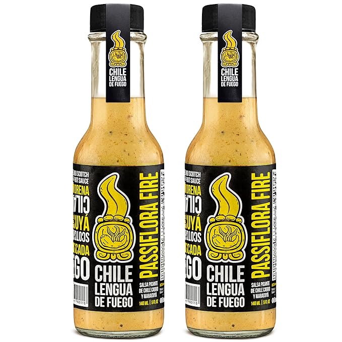 Chile Lengua de Fuego (Pack of 2 Passiflora Fire) Hot Sauce Passion Fruit, Smoked Scotch Bonnet & Garlic – Fruity, Spicy & Bold – Artisan Honduran Sauce – Small Batch, All-Natural
