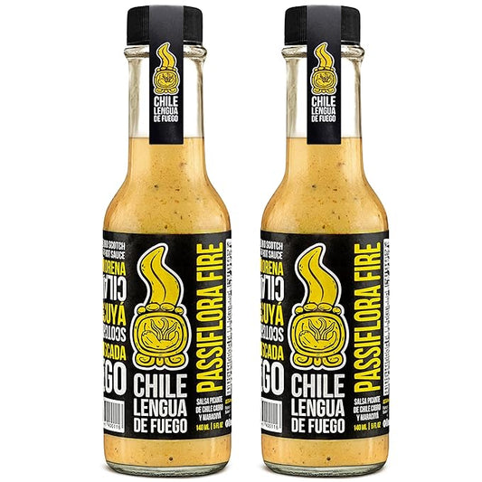 Chile Lengua de Fuego (Pack of 2 Passiflora Fire) Hot Sauce Passion Fruit, Smoked Scotch Bonnet &