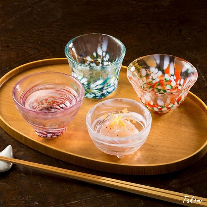 Japanese drinkware gift Handcrafted Mini Glass Set Elegant Japanese Sake Cups Perfect for Any Occasion Made in Japan (Four Seasons (4 pcs), Sake Glass (1.7-2.9 fl oz))