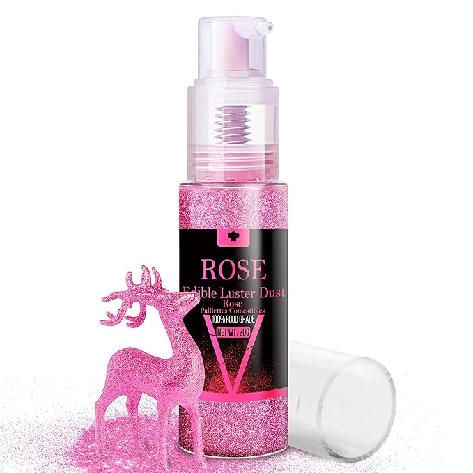 Edible Glitter Spray - 20g Luster Dust Edible Glimmer Powder for Sparkling Cocktails, Cake, Cupcakes, Wine, Beverage - Food Grade Shimmer Dust Powder for Baking, Drinks, Cookies Decoration (Rose)