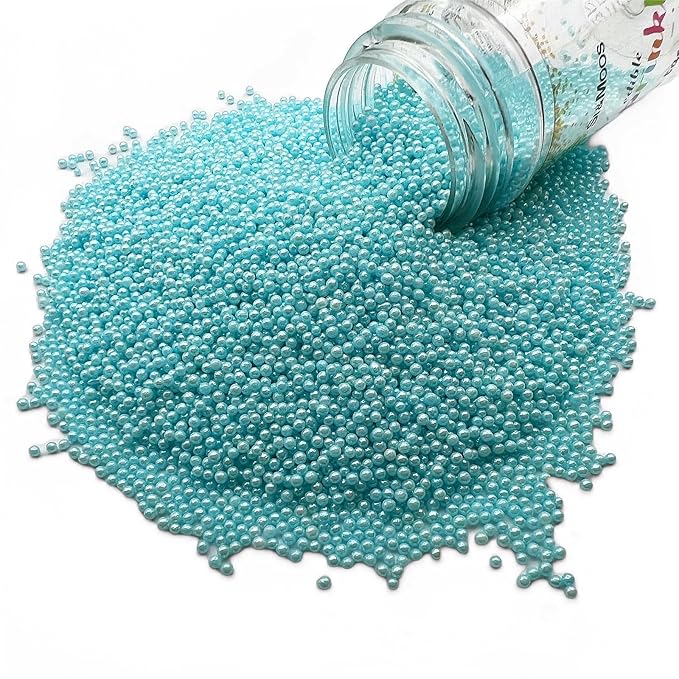 SE Si&Moos Nonpareil Sprinkles, 2mm Light Blue Mini Edible Pearls Baby Blue Sprinkles for Cake Decorating Halloween Cookie Decorations Wedding Shower Party Christmas Holiday Supplies 3.5 OZ
