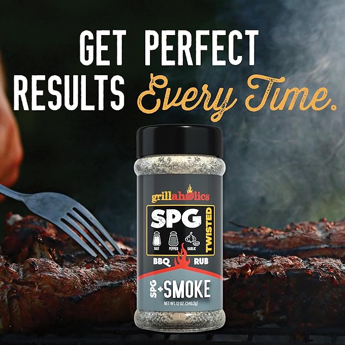Grillaholics Twisted SPG + Smoke Seasoning - Salt Pepper Garlic and Hickory Smoke Powder Rub - All-Purpose BBQ Rub and Seasoning