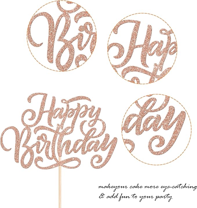 Rsstarxi 1 Pack Happy Birthday Cake Topper Glitter Boys Girls Cake Pick Decoration for Happy Birthday Theme Men Women Anniversary Party Cake Decorations Rose Gold