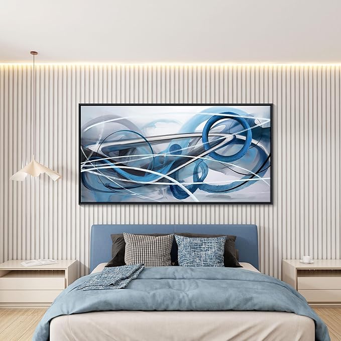 Blue Abstract Wall Art Modern Canvas Wall Decor Paintings Abstract Artwork for Living Room Pictures for Bedroom Office Home Decor Framed Artwork Decoration for Walls 29횞58IN