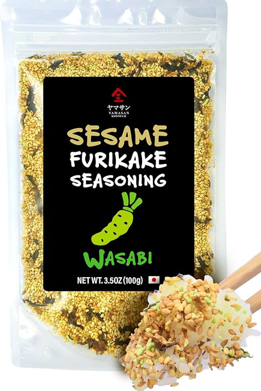 YAMASAN KYOTO UJI Japanese Wasabi Furikake Seasoning, Sesame-Soy Marinade, Wasabi Sharp Spicy and Umami, Delicious Flavor of Various Foods, Made in Japan,100g(3.5oz)
