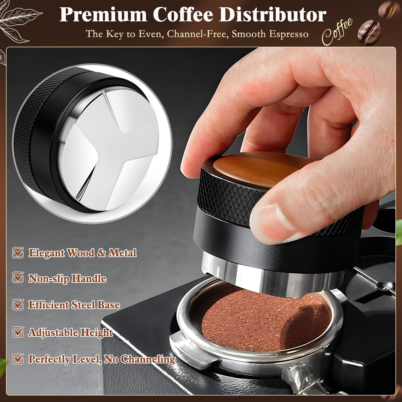 YUNGOO 8 PCS Espresso Accessories Kit, 51mm Espresso Tamper Kit Coffee Tamper Set with Coffee