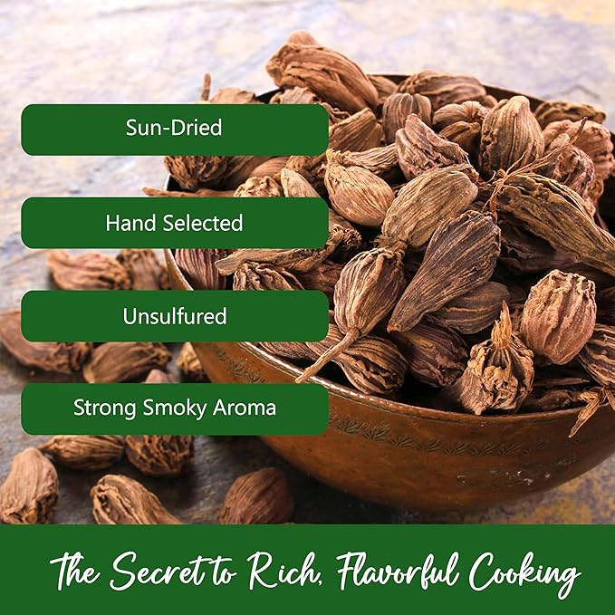 NPG Premium Black Cardamom Pods (Tsao Ko/Cao Guo) 16 Ounces Whole, Large, and Aromatic Brown Seed Pods, All-Natural Non-GMO Spice for Indian Biryani, Curry, Vietnamese Pho, Chinese Stews, and Middle Eastern Cooking