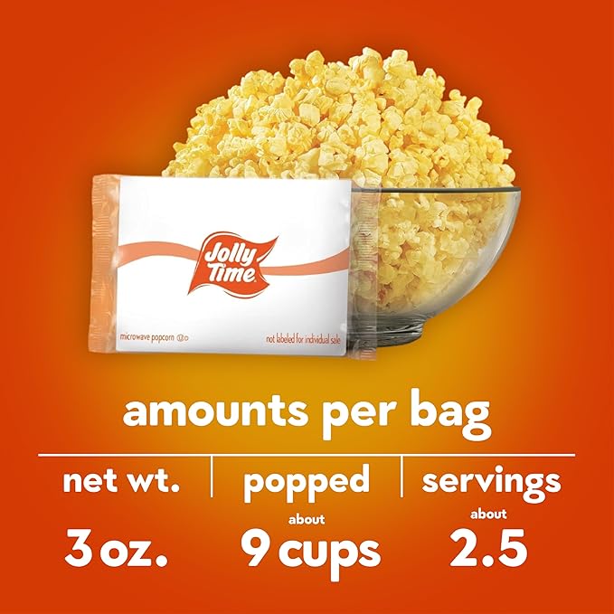 Jolly Time Xtra Butter, Ultimate Movie Theater Butter Microwave Popcorn, 3oz Sharing Bag, 6 Bags Per Carton (Xtra Butter, 3 Ounce (Carton of 6))