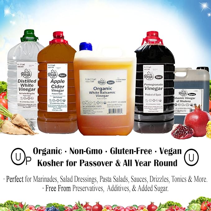 De La Rosa Organic White Balsamic Vinegar, Vegan, Kosher, Non-GMO & Gluten Free, Great for Salad