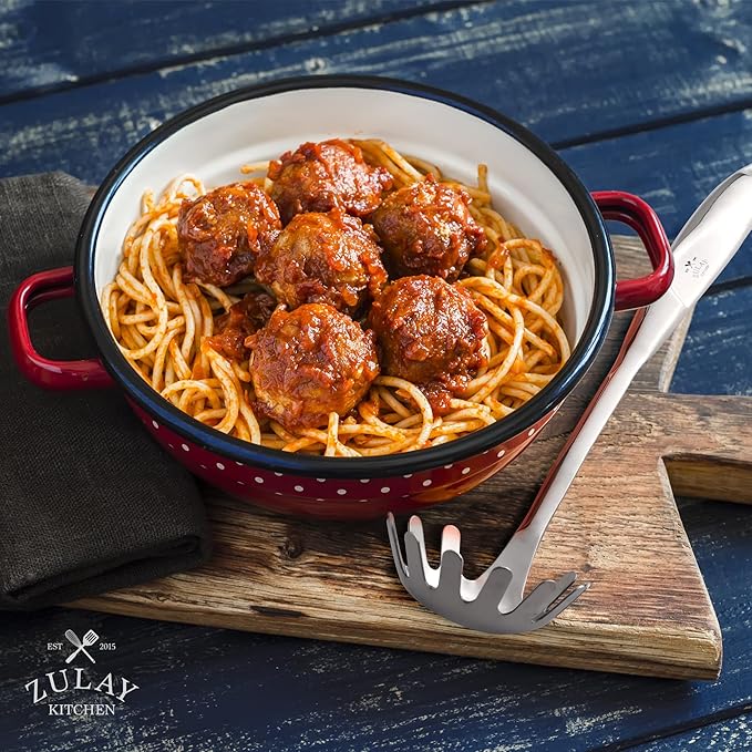 Zulay Kitchen Premium Stainless Steel Spaghetti Server ??Pasta Fork with Teeth ??Easy to Use & Clean Pasta Utensil ??12??Pasta Server