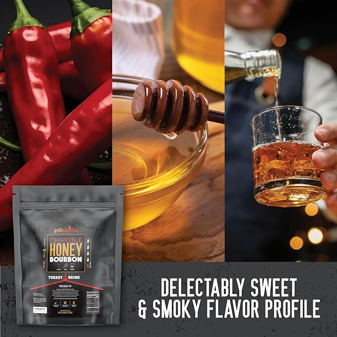 Grillaholics Chipotle Honey Bourbon Turkey Brine Kit – 16 oz Bag for Smoking, Roasting, Grilling & Deep Frying | Juicy Holiday & Thanksgiving Turkey