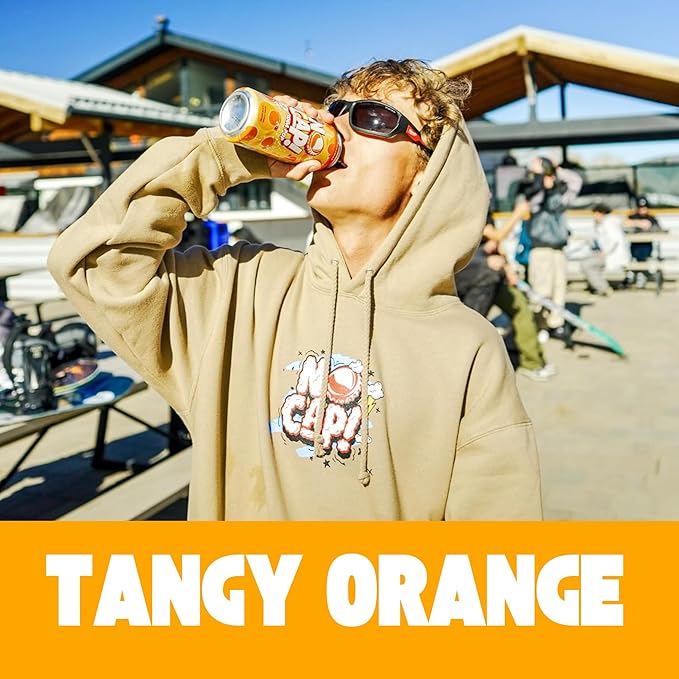 No Cap! Healthy Soda, Zero Sugar Soda Pop Drink, Zero Calories | Caffeine Free, Vegan, Gluten Free, For Kids & Adults 12 Oz, 12 Pack (Tangy Orange)