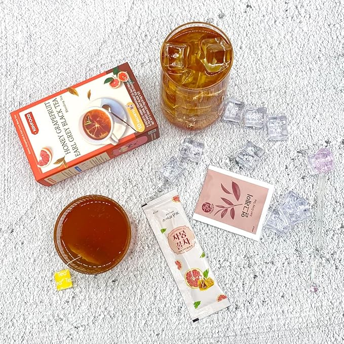 KAYFOOD Garden Honey Grapefruit Tea Powdered & Earl Grey Black Tea Bag Mix 10 Sticks (5.56oz), (Honey Grapefruit 5 Sticks & Early Grey Black 5 Teabags)