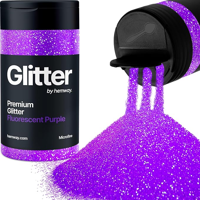 Hemway Premium Glitter Shaker - Fluorescent Purple | Microfine Metallic Flake Sequins for Resin & Epoxy Crafts | Craft Supplies for Tumblers, Festival, Hair, Face, Body, Eye & Nail Art | 125 g