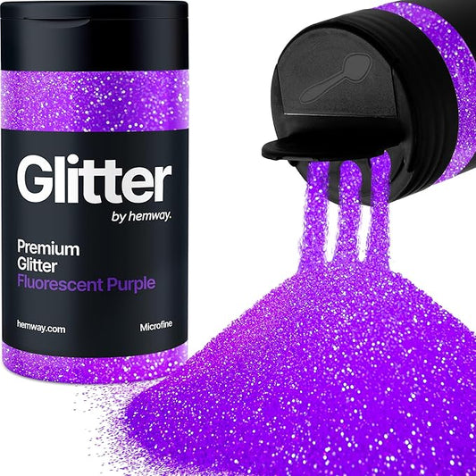 Hemway Premium Glitter Shaker - Fluorescent Purple | Microfine Metallic Flake Sequins for Resin & Epoxy Crafts | Craft Supplies for Tumblers, Festival, Hair, Face, Body, Eye & Nail Art | 125 g