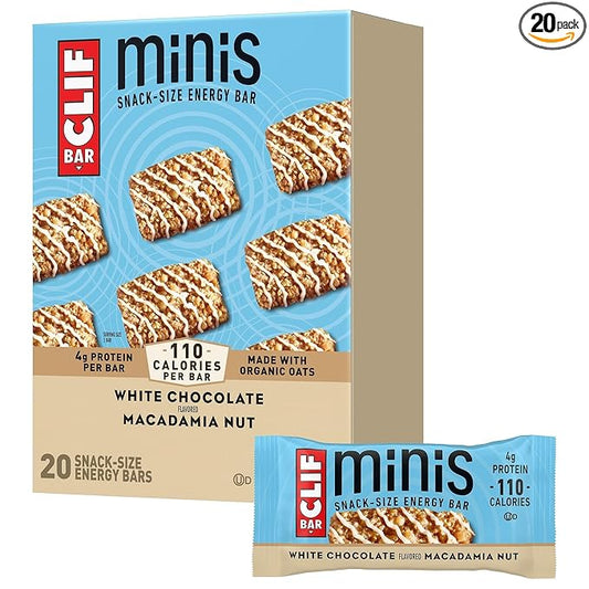 CLIF BAR Minis - White Chocolate Macadamia Nut Flavor - Made with Organic Oats - 4g Protein - Non-GMO - Plant Based - Snack-Size Energy Bars - 0.99 oz. (20 Pack)