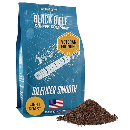 Black Rifle Coffee Company Ground Coffee Light Roast - Roasted Blend Made from Pure Arabica Beans - Colombian & Brazilian Beans - Veteran Founded & American Made (Silencer Smooth, 12oz Bag)