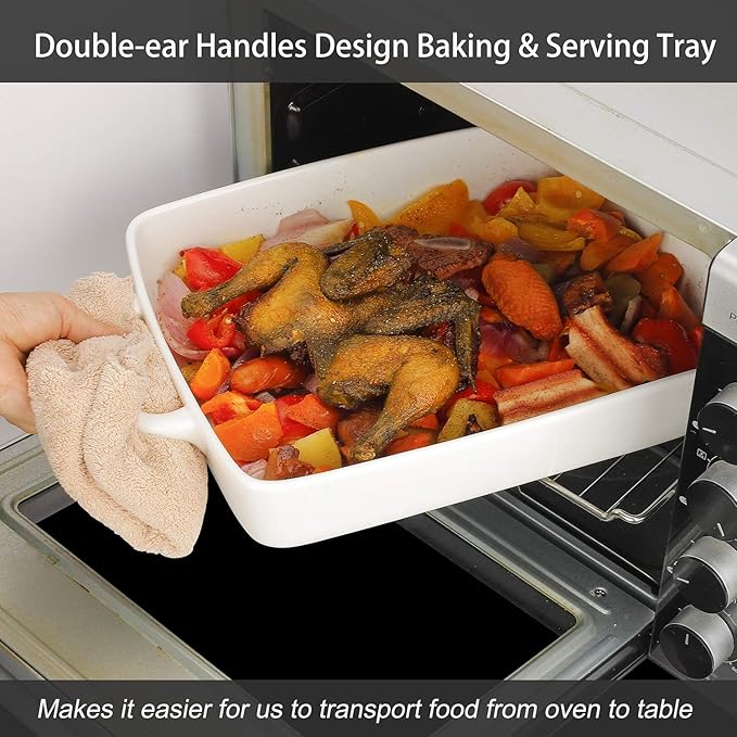 Baking Pan Rectangular, Oven Dish Baking Tray, Heavy Duty Ceramic Pans for Cake, Lasagna, Banquet and Daily Use, 3.6 Quart High Capacity