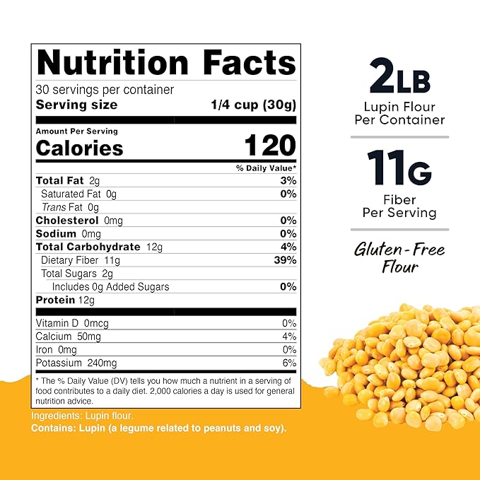 Nutricost Pantry Lupin Flour (2 Pounds Per Bottle) Non GMO, Gluten Free, Vegan Cooking Powder