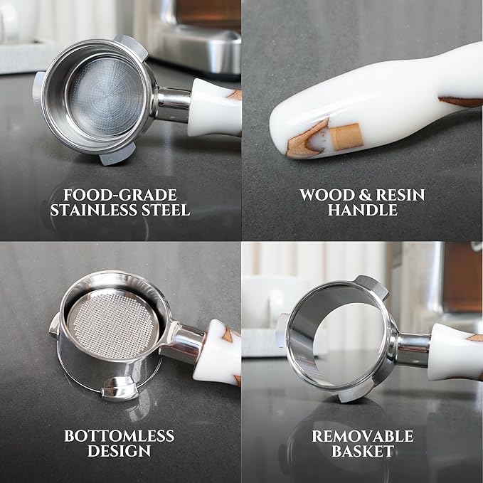 54mm Bottomless Portafilter Modern Handle ??Includes Stainless Steel Naked Basket ??Fits Breville Barista Express & 54mm Breville Espresso Machines - Espresso Machine Accessories ??White
