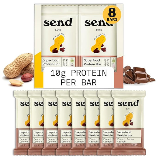 Send Bars Plant-Based Vegan Healthy Protein Bars, With Greens (Peanut Cacao Crunch, 8 Bars) ??Only Real Ingredients, Zero Added Sugar, Gluten-Free, Dairy-Free
