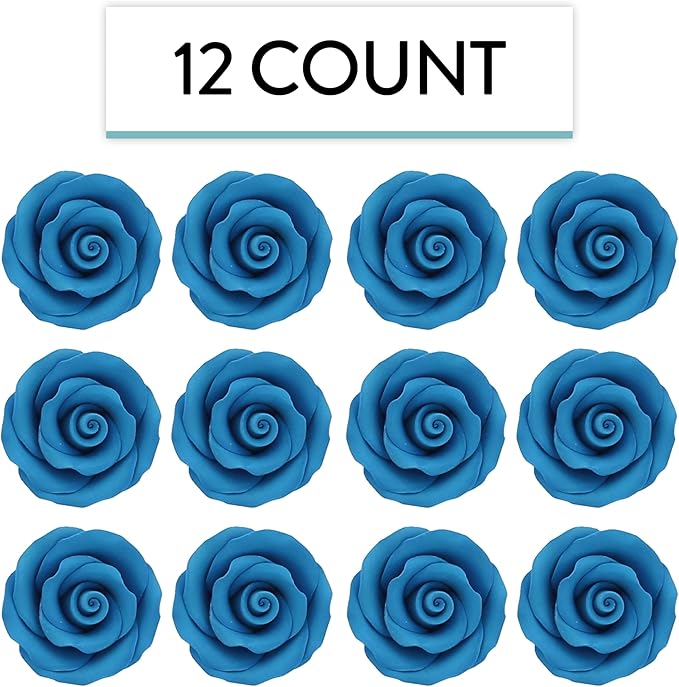 Global Sugar Art Premium Edible Roses, Deep Blue, Unwired, Medium 1.5 inches, 12 Count by Chef Alan Tetreault