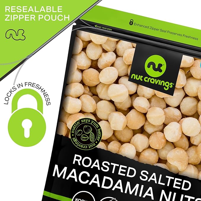 NUT CRAVINGS - Roasted & Salted Macadamia Nuts - No Shell, (48oz - 3 LB) Bulk Nuts Packed Fresh in Resealable Bag - Healthy Protein Food Snack, Food Assortments